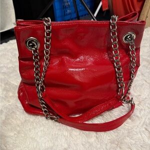 Red hobo leather shoulder bag